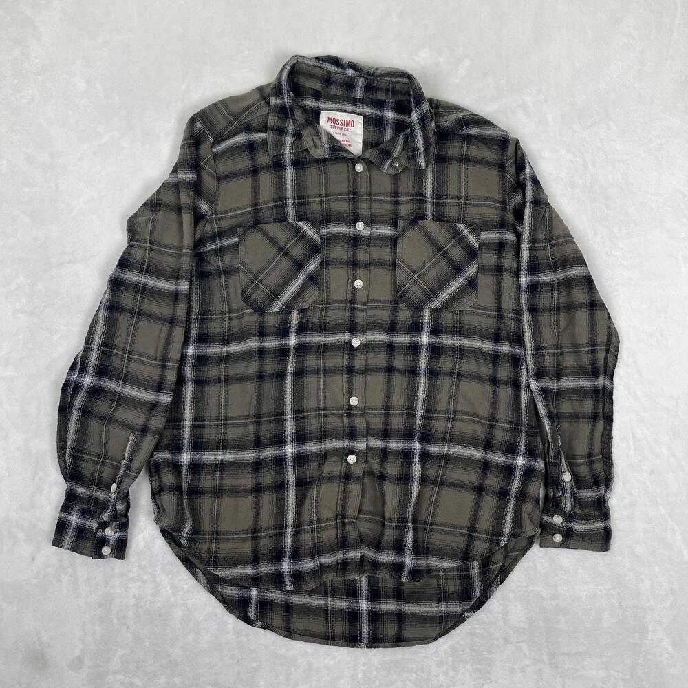 Mossimo Supply Co Shirt Womens L Green Plaid Button Front Long Sleeve Boyfriend